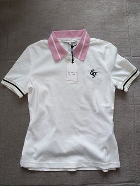 NWT English Factory White Polo with Pink Trim